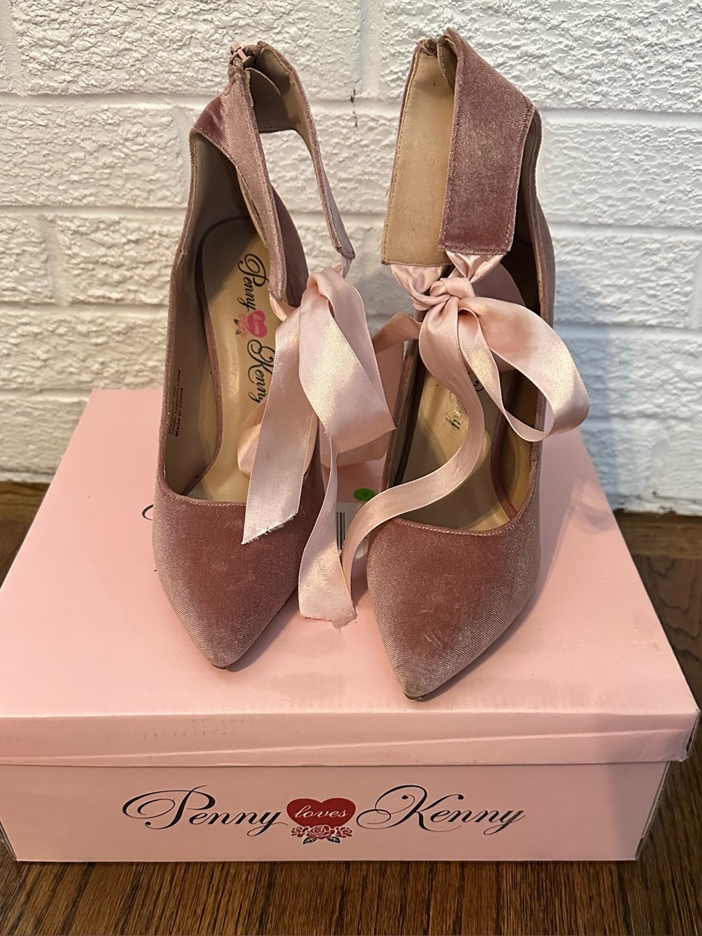 Penny Loves Kenny Blush Velvet Ankle-Tie Pumps